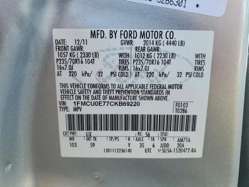 2012 FORD ESCAPE LIMITED  