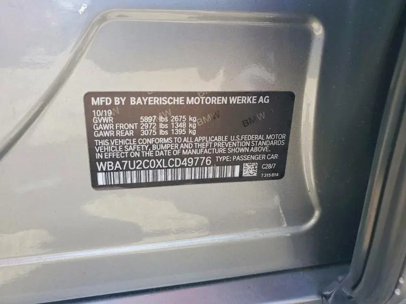 2020 BMW 750 XI  
