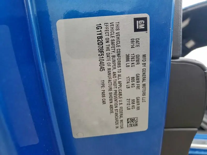 2015 CHEVROLET CORVETTE STINGRAY 1LT  