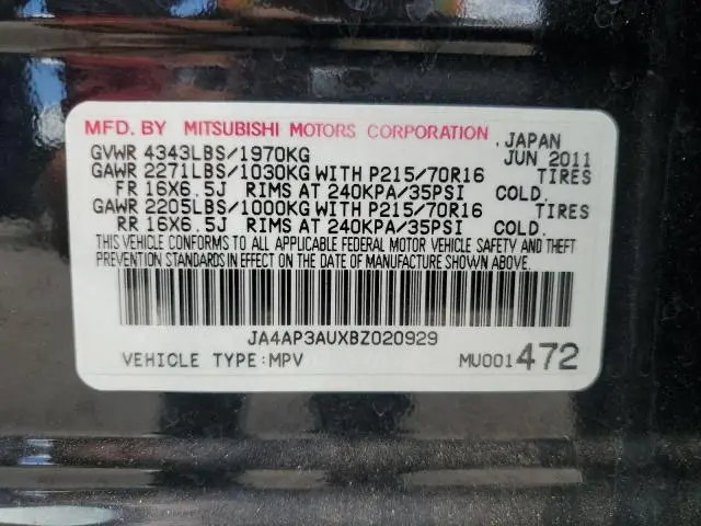 2011 MITSUBISHI OUTLANDER SPORT ES  