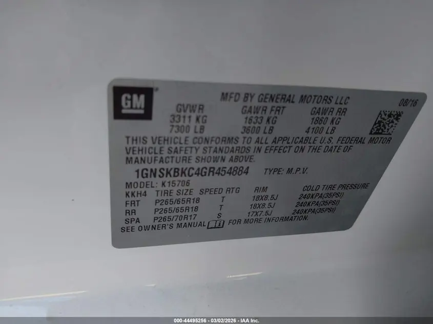 2016 CHEVROLET TAHOE LT