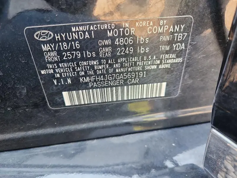 2016 HYUNDAI AZERA LIMITED  