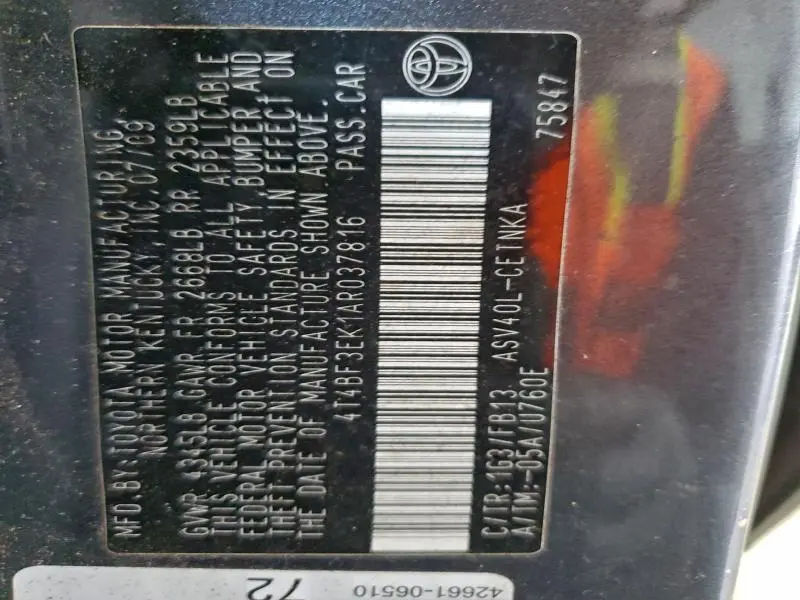 2010 TOYOTA CAMRY BASE  