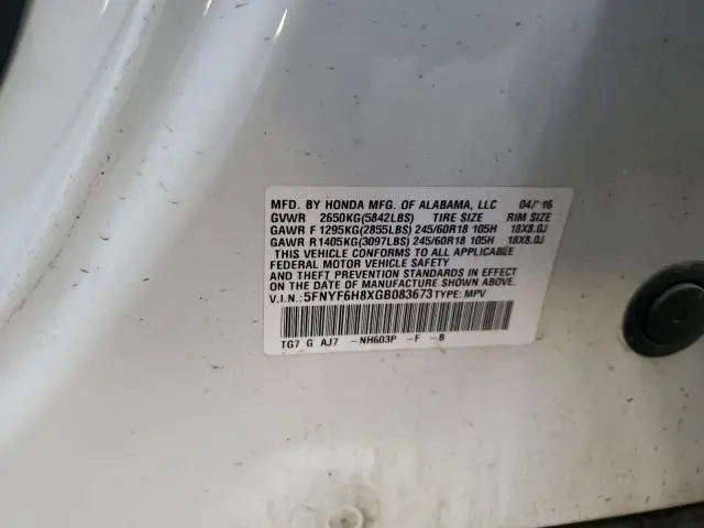 2016 HONDA PILOT EXL  