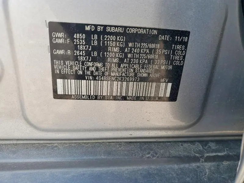 2019 SUBARU OUTBACK 3.6R LIMITED  