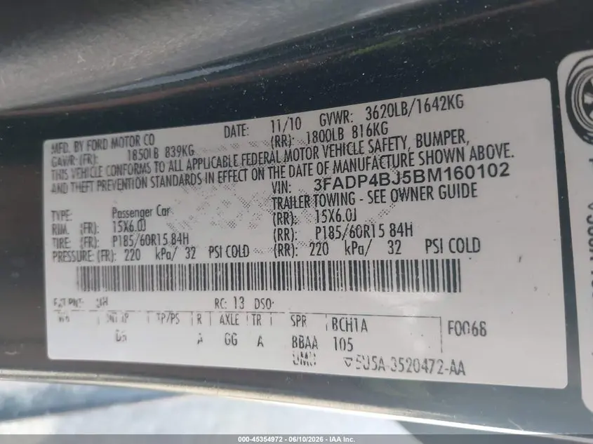 2011 FORD FIESTA SE