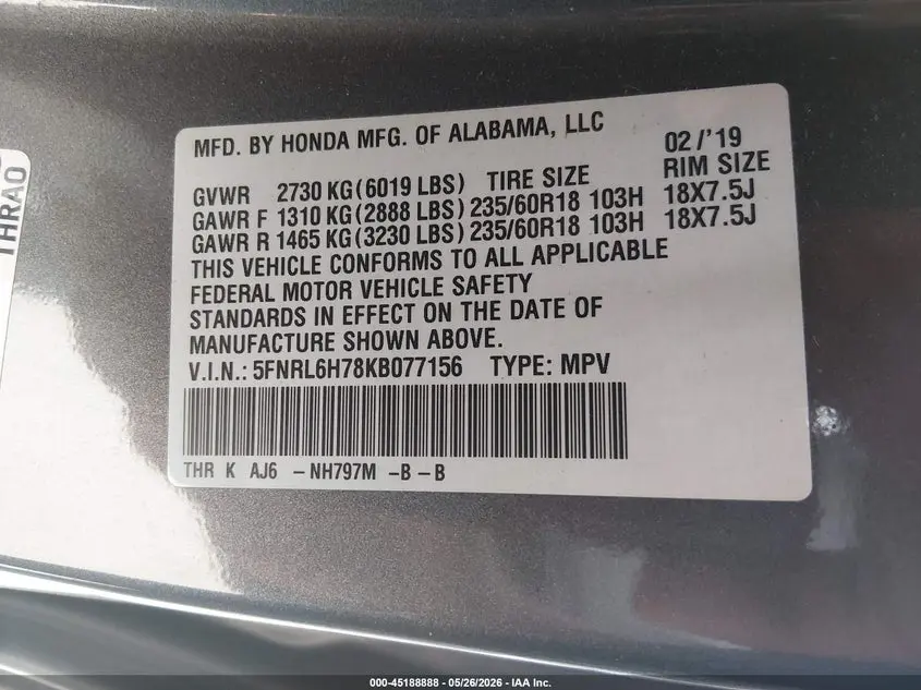 2019 HONDA ODYSSEY EX-L