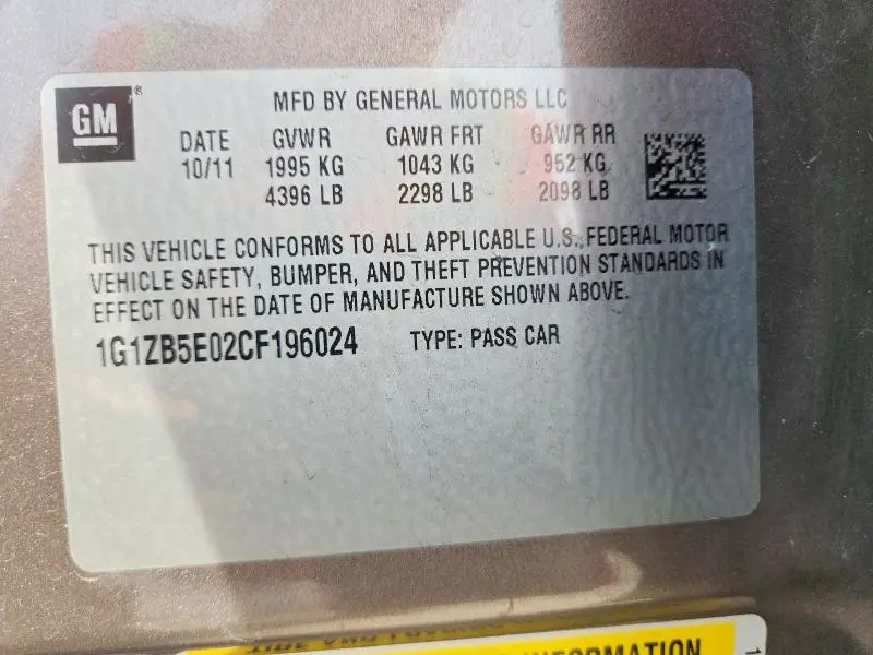 2012 CHEVROLET MALIBU LS  