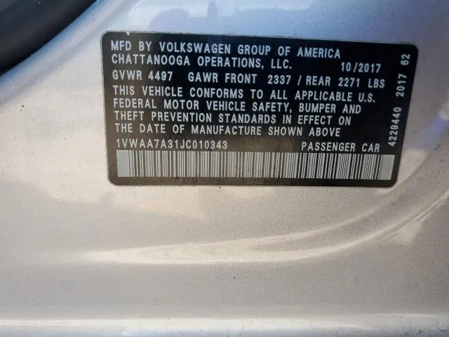 2018 VOLKSWAGEN PASSAT S  