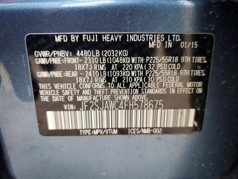 2015 SUBARU FORESTER 2.5I TOURING  