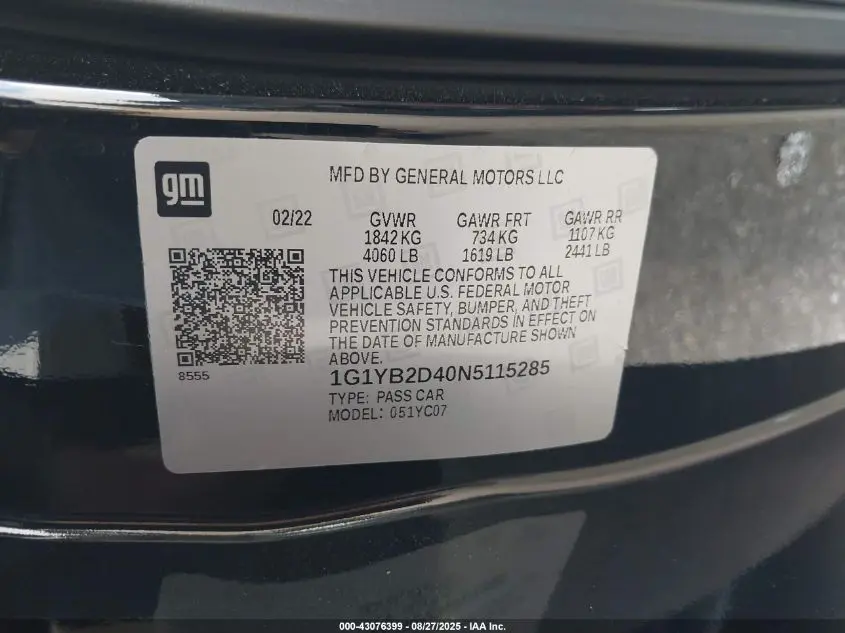 2022 CHEVROLET CORVETTE STINGRAY RWD  2LT