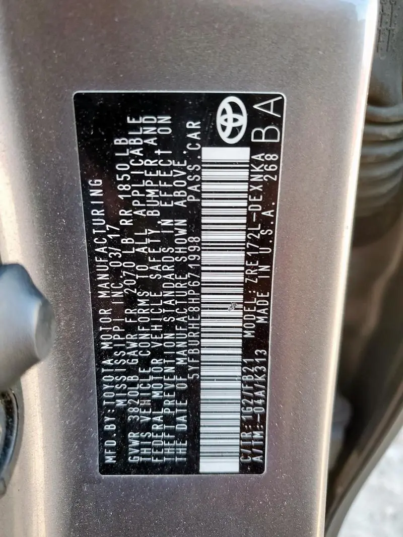 2017 TOYOTA COROLLA L  