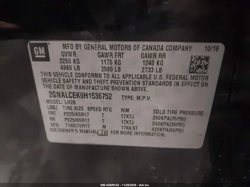 2017 CHEVROLET EQUINOX LT