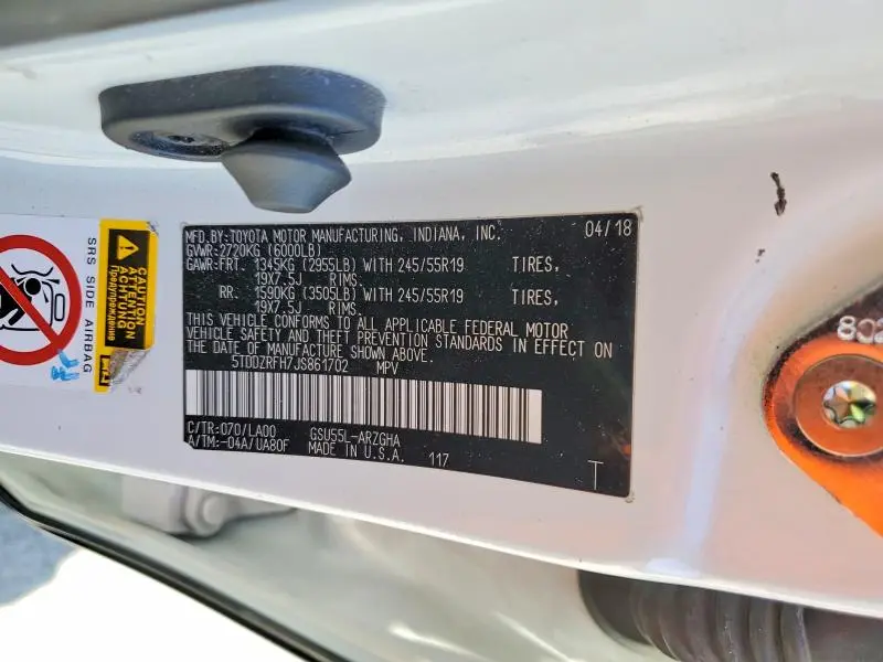 2018 TOYOTA HIGHLANDER LIMITED PLATINUM  