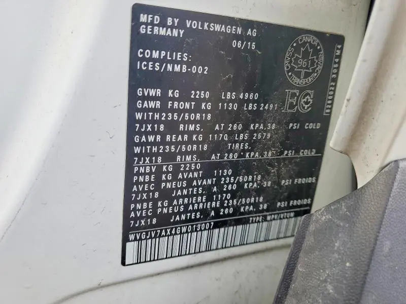 2016 VOLKSWAGEN TIGUAN   