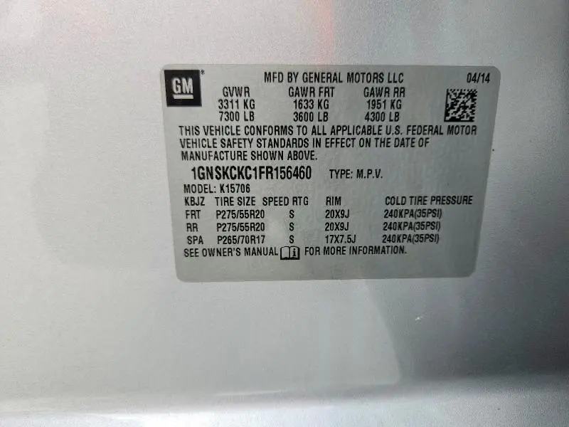 2015 CHEVROLET TAHOE K1500 LTZ  