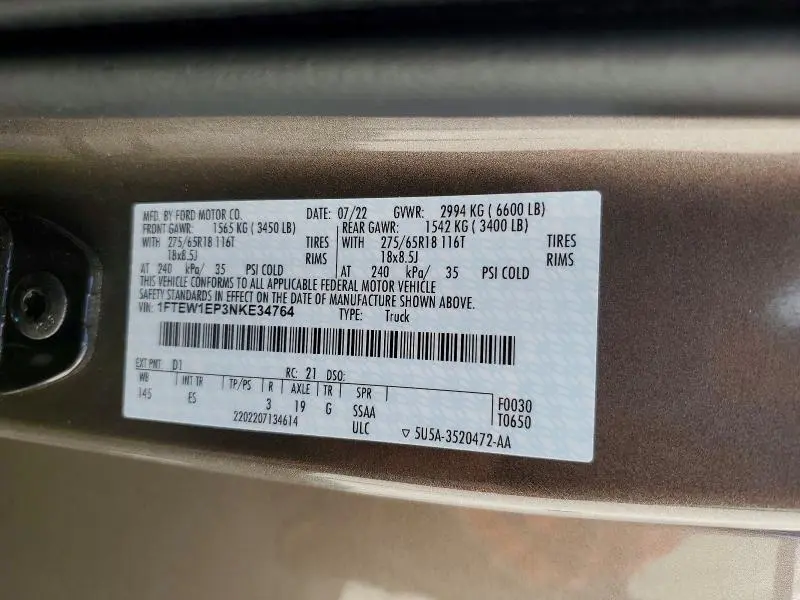 2022 FORD F150 SUPERCREW  