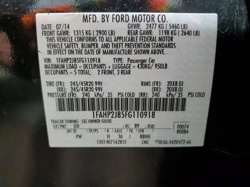 2015 FORD TAURUS LIMITED  