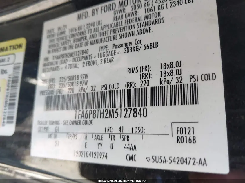 2021 FORD MUSTANG ECOBOOST FASTBACK