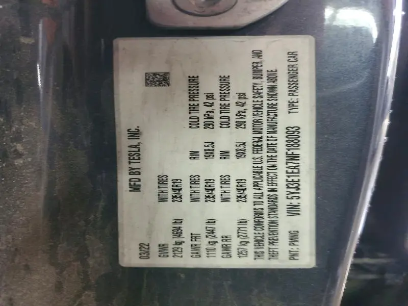 2022 TESLA MODEL 3   