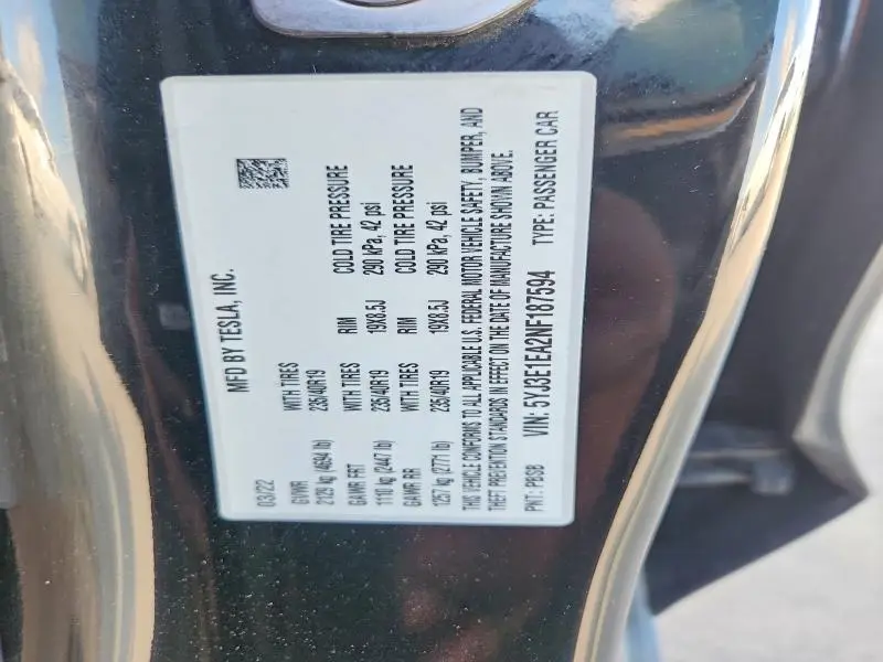 2022 TESLA MODEL 3   