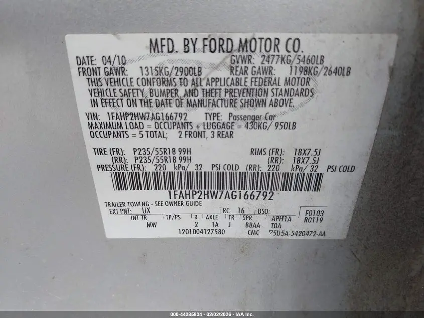 2010 FORD TAURUS SEL