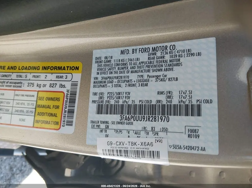 2018 FORD FUSION HYBRID S