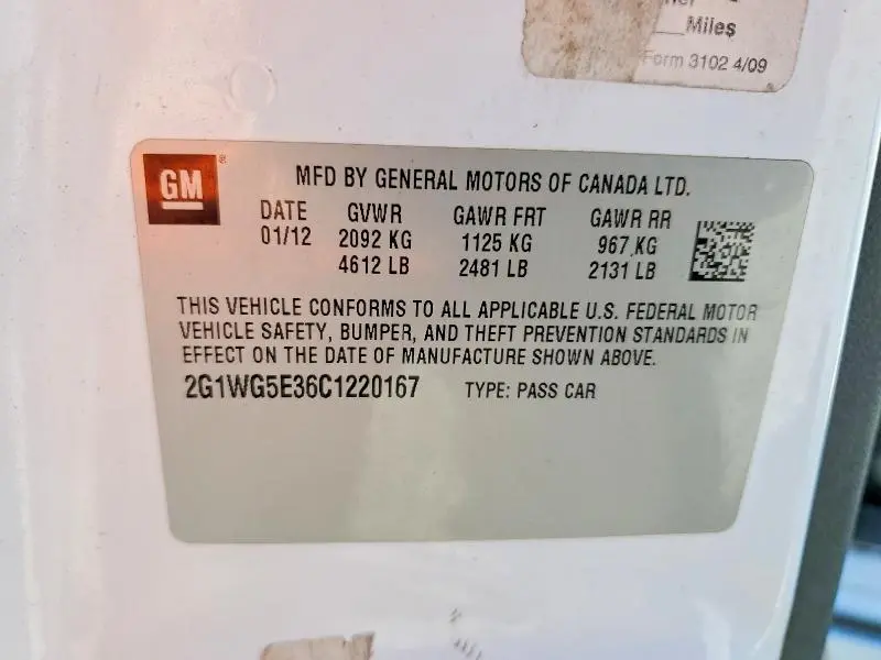 2012 CHEVROLET IMPALA LT  