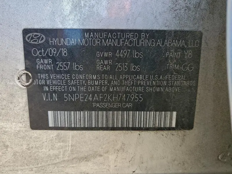 2019 HYUNDAI SONATA SE  