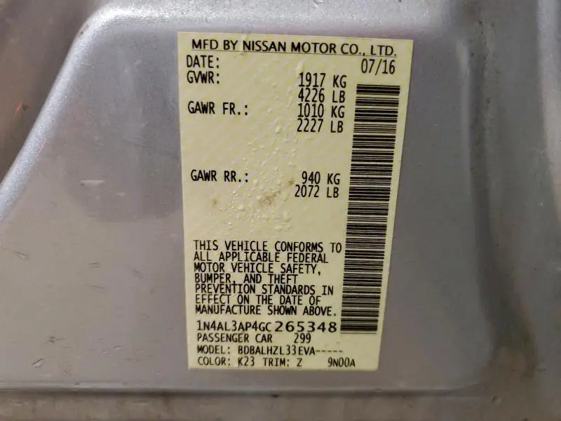 2016 NISSAN ALTIMA 2.5  