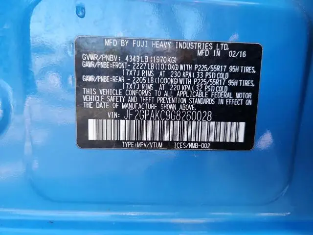 2016 SUBARU CROSSTREK LIMITED  