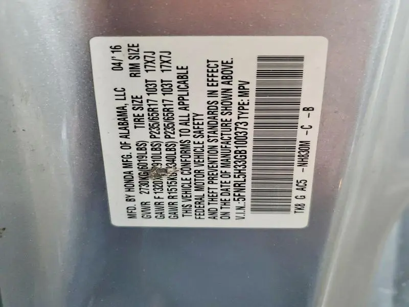 2016 HONDA ODYSSEY SE  