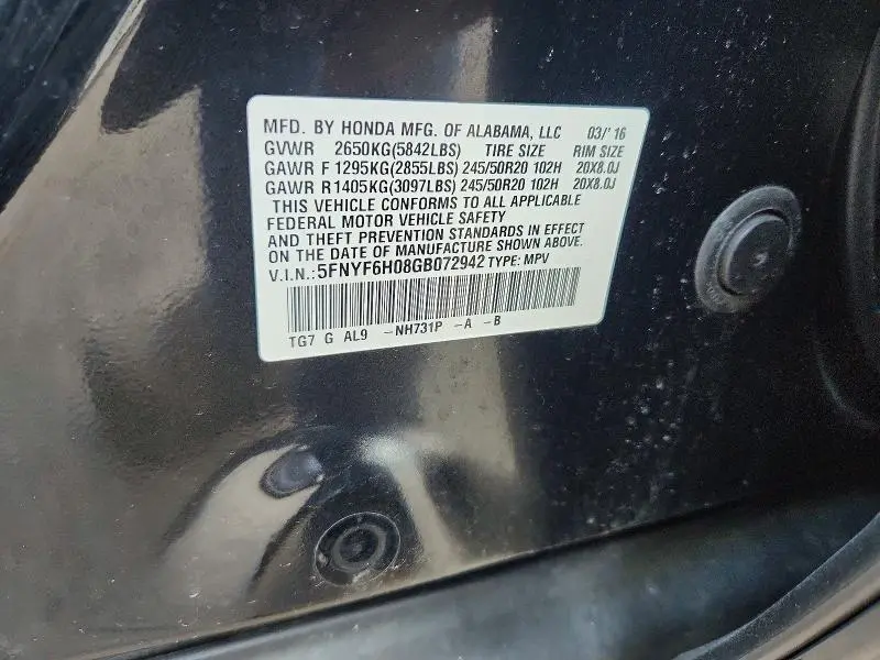 2016 HONDA PILOT ELITE  