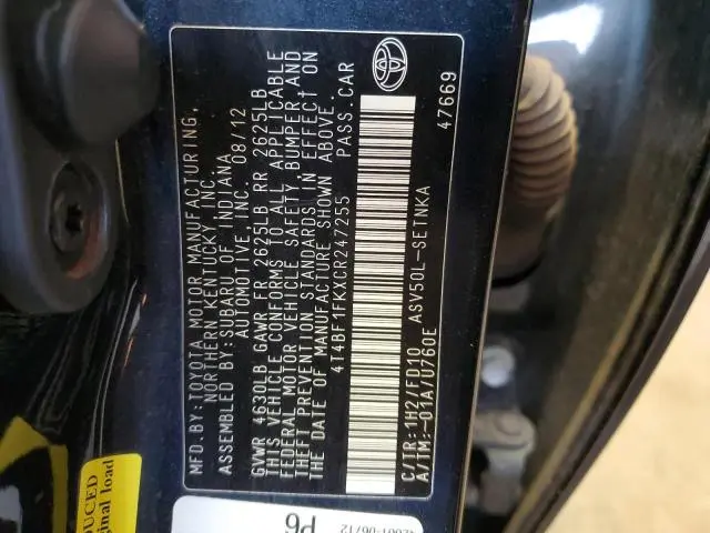 2012 TOYOTA CAMRY BASE  