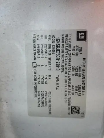 2012 CHEVROLET SUBURBAN K1500 LT  