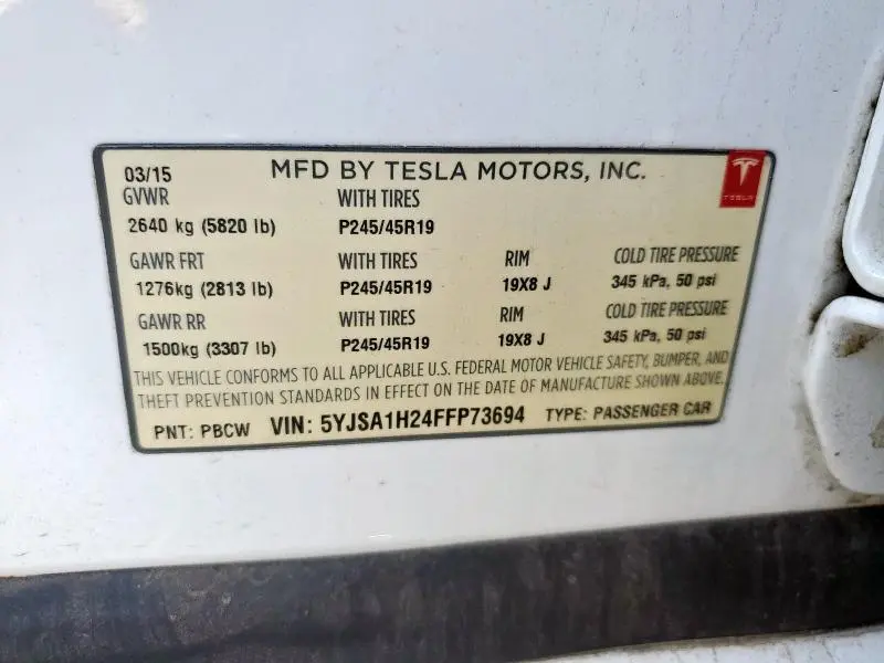 2015 TESLA MODEL S 85D  