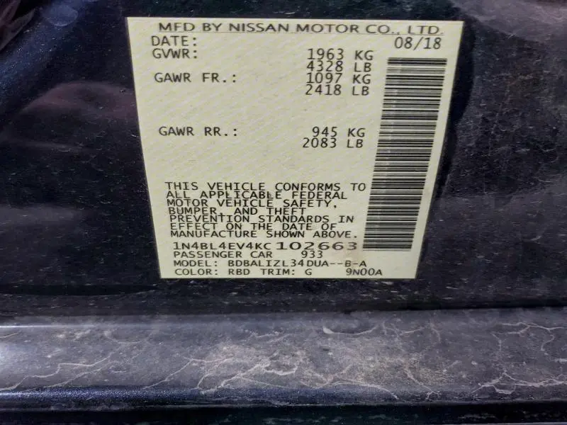 2019 NISSAN ALTIMA SL  