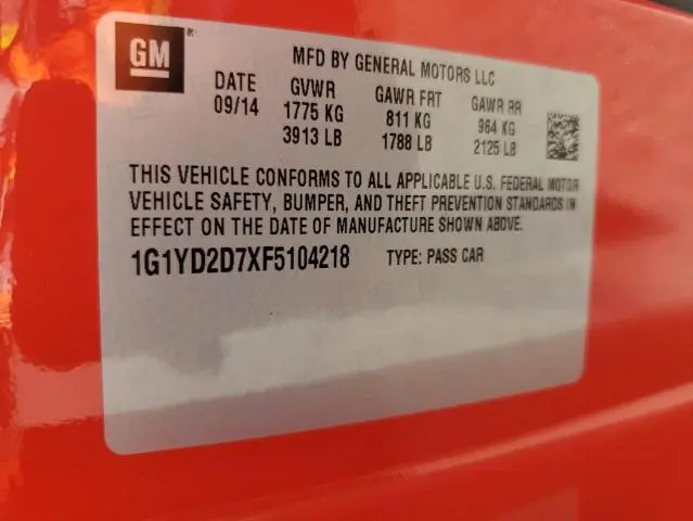 2015 CHEVROLET CORVETTE STINGRAY 2LT  
