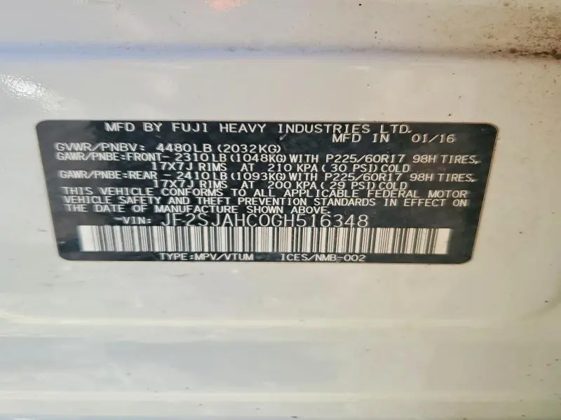 2016 SUBARU FORESTER 2.5I LIMITED  