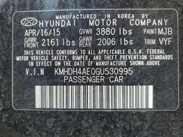 2016 HYUNDAI ELANTRA SE