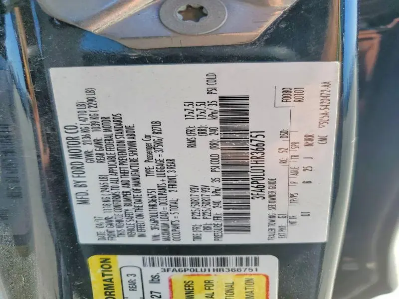2017 FORD FUSION SE HYBRID  