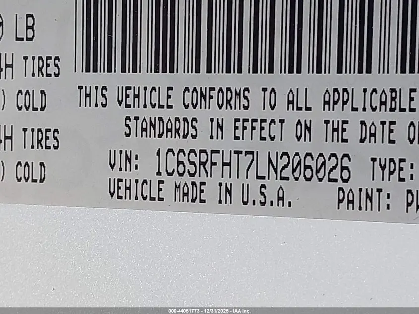 2020 RAM 1500 LIMITED  4X4 5'7 BOX