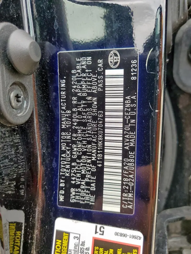 2019 TOYOTA CAMRY L  