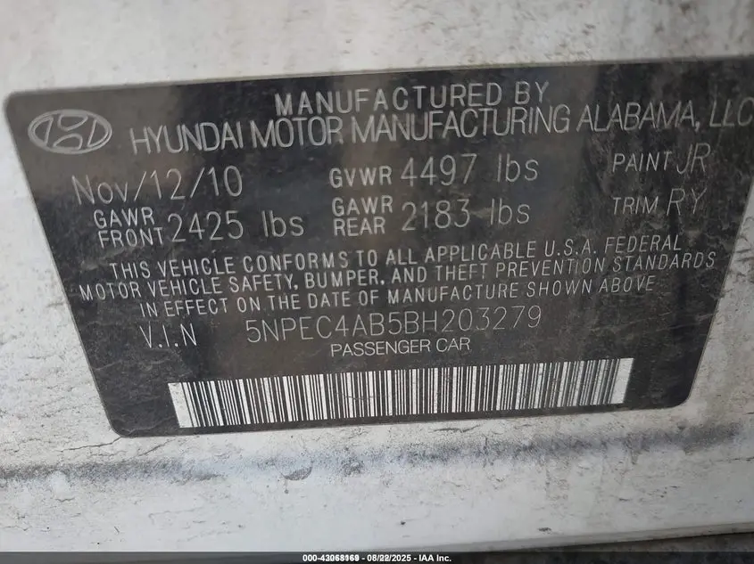 2011 HYUNDAI SONATA SE 2.0T