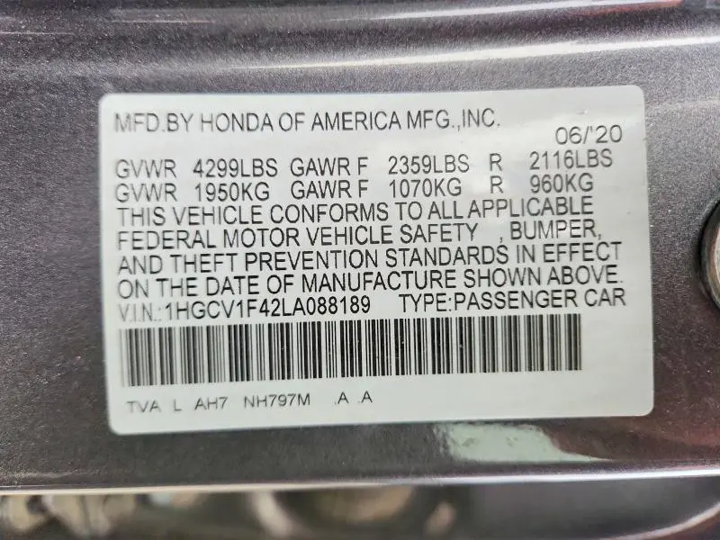 2020 HONDA ACCORD EX  