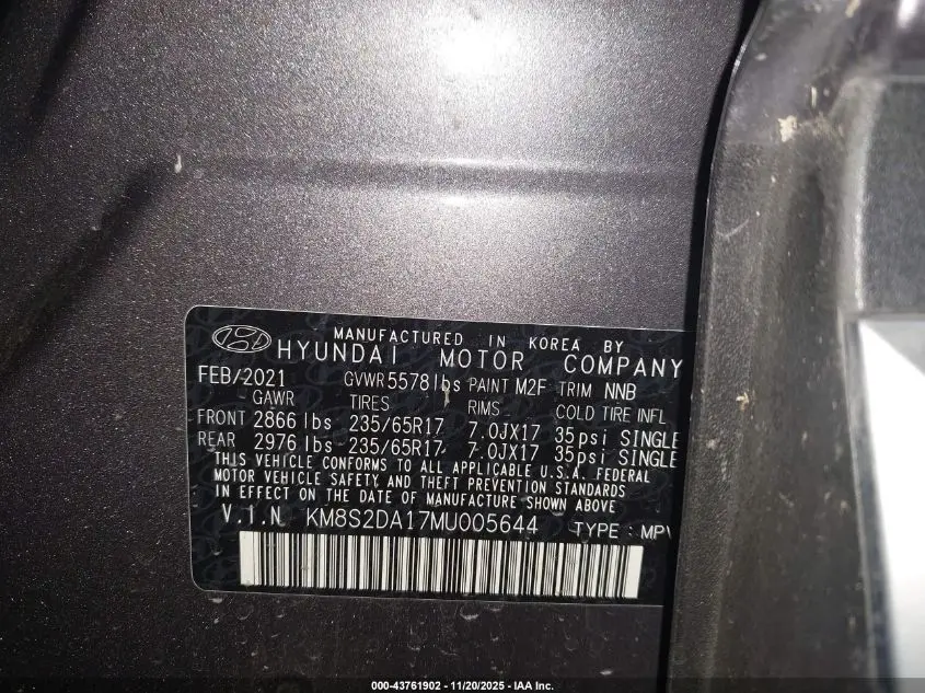 2021 HYUNDAI SANTA FE HYBRID BLUE