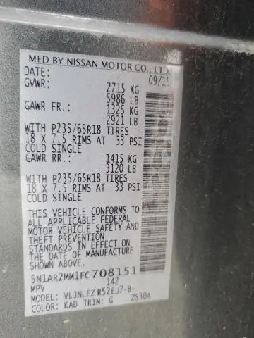 2015 NISSAN PATHFINDER S  