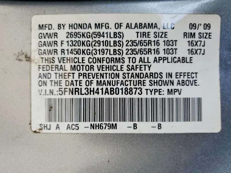 2010 HONDA ODYSSEY EX  