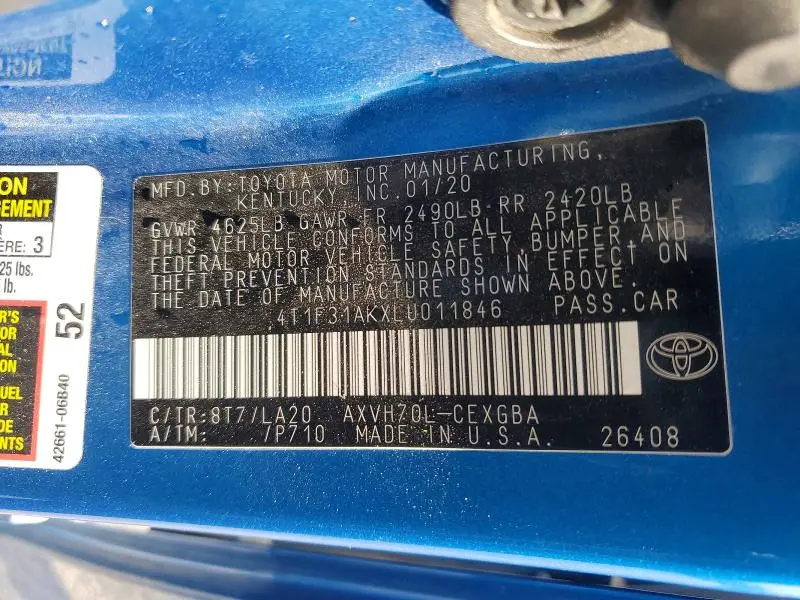 2020 TOYOTA CAMRY XLE  