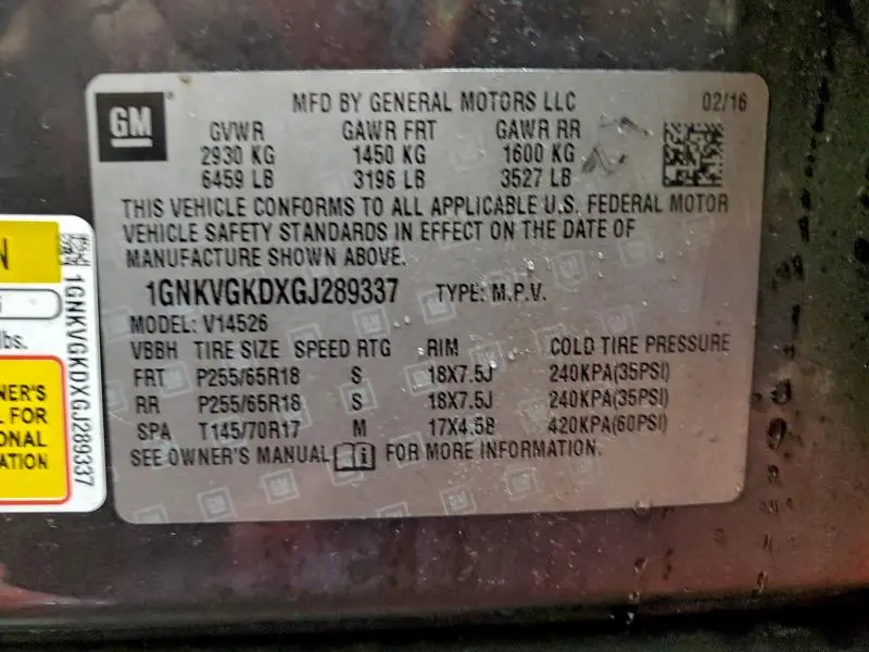 2016 CHEVROLET TRAVERSE LT  